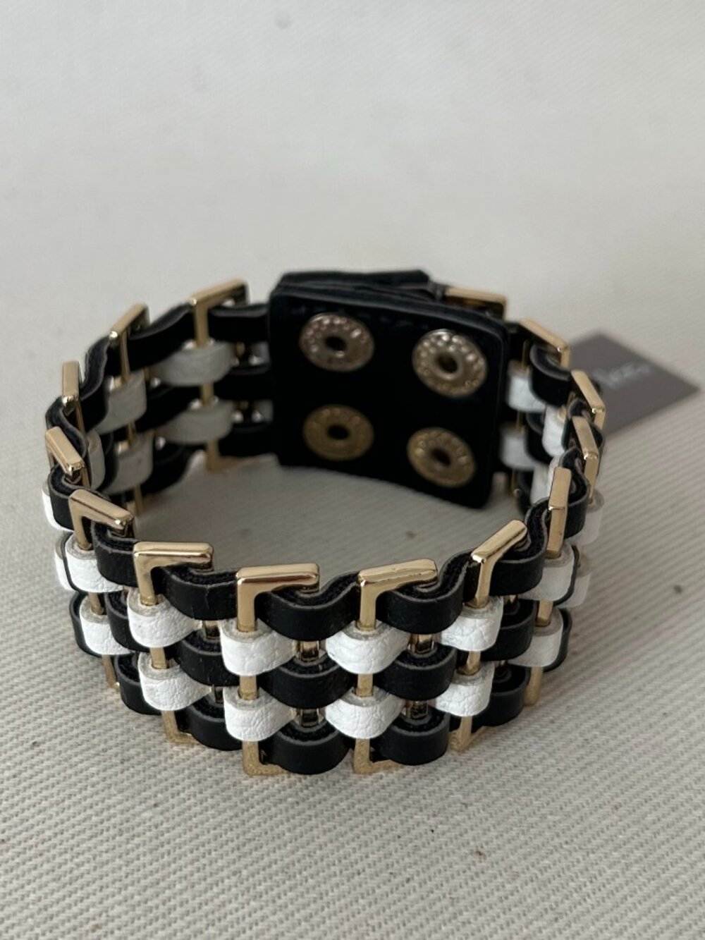 Cookie Lee Black & White Multi-Strand Faux Leather Snap Bracelet - NWT